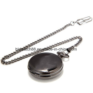 Black Mechanical Skeleton Pocket Watch with Chain Fob Men Woman